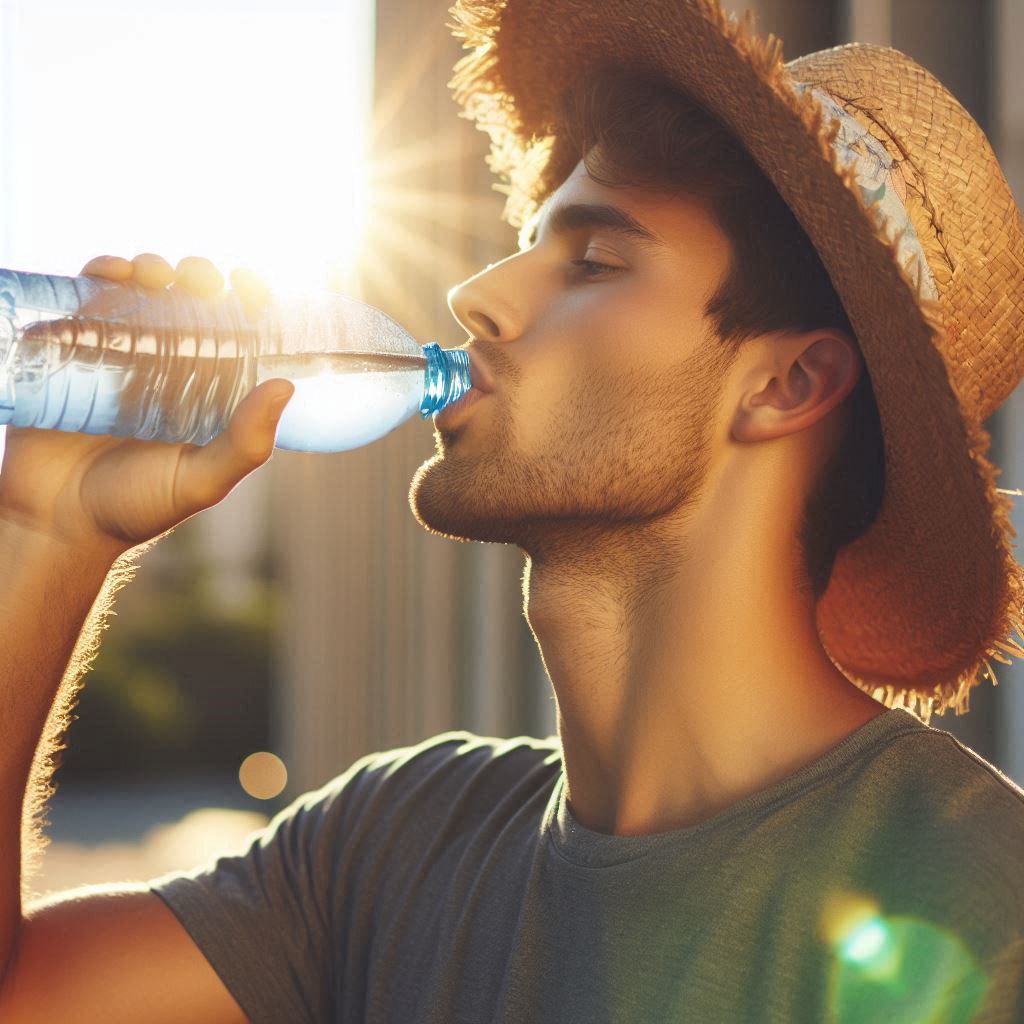 Person drinking water in summer