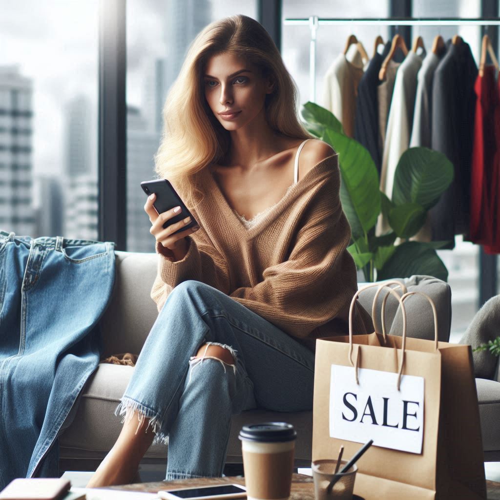 Happy shopper with discount tags
